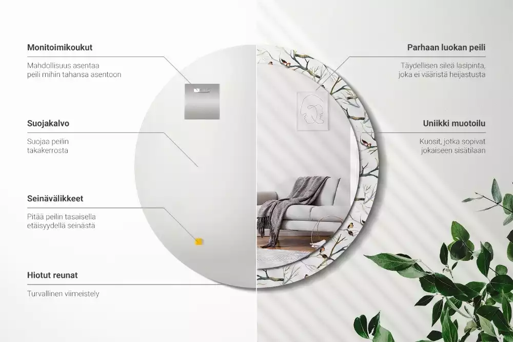 Ronde spiegel met decoratie Mussen vogels takken