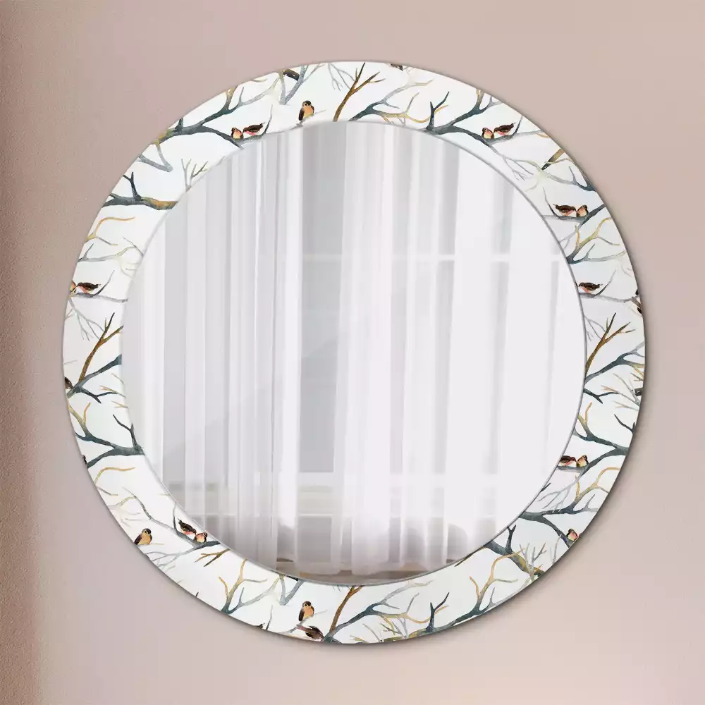 Ronde spiegel met decoratie Mussen vogels takken