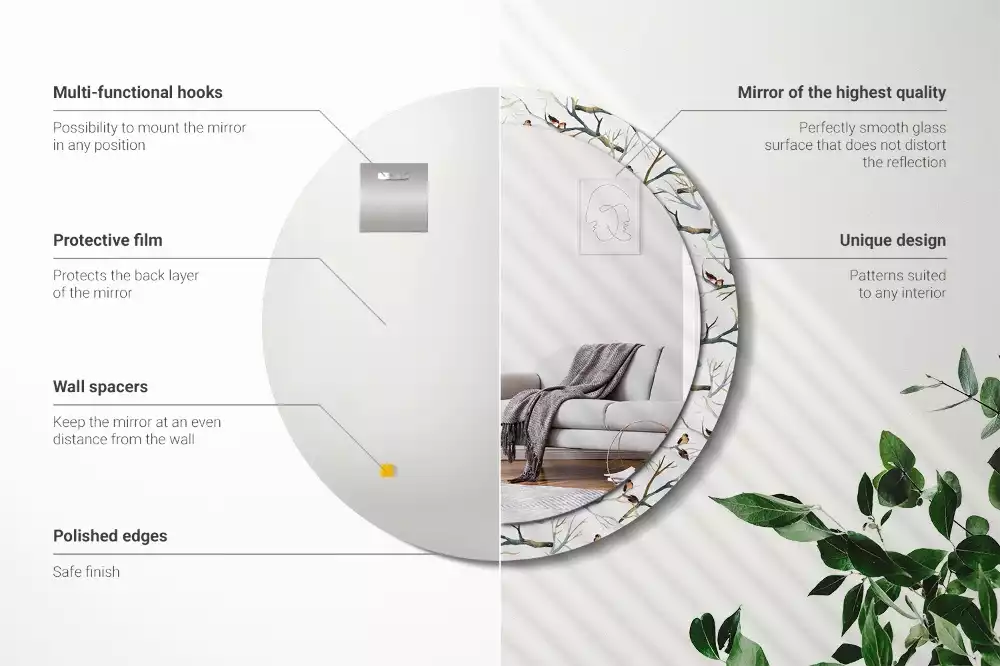 Ronde spiegel met decoratie Mussen vogels takken