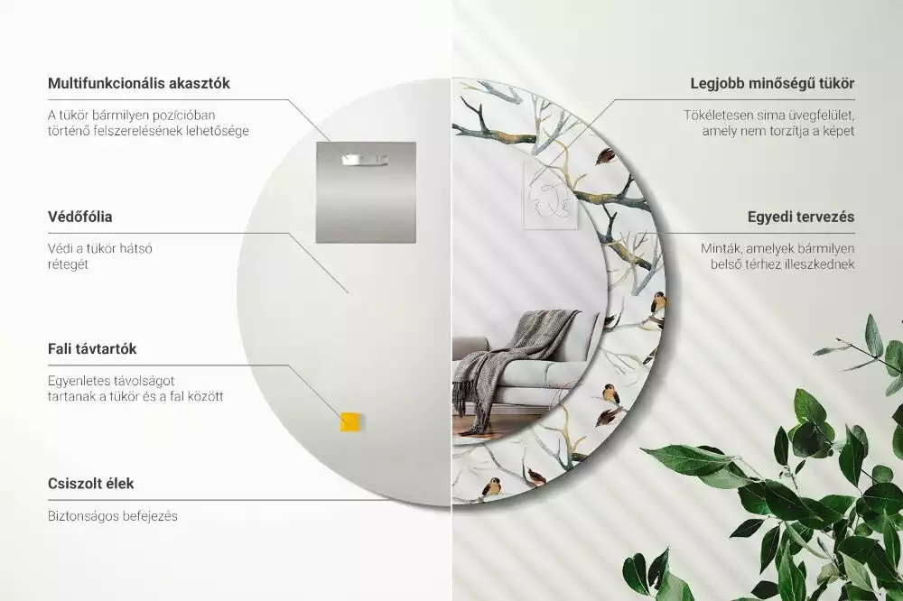 Ronde spiegel met decoratie Mussen vogels takken