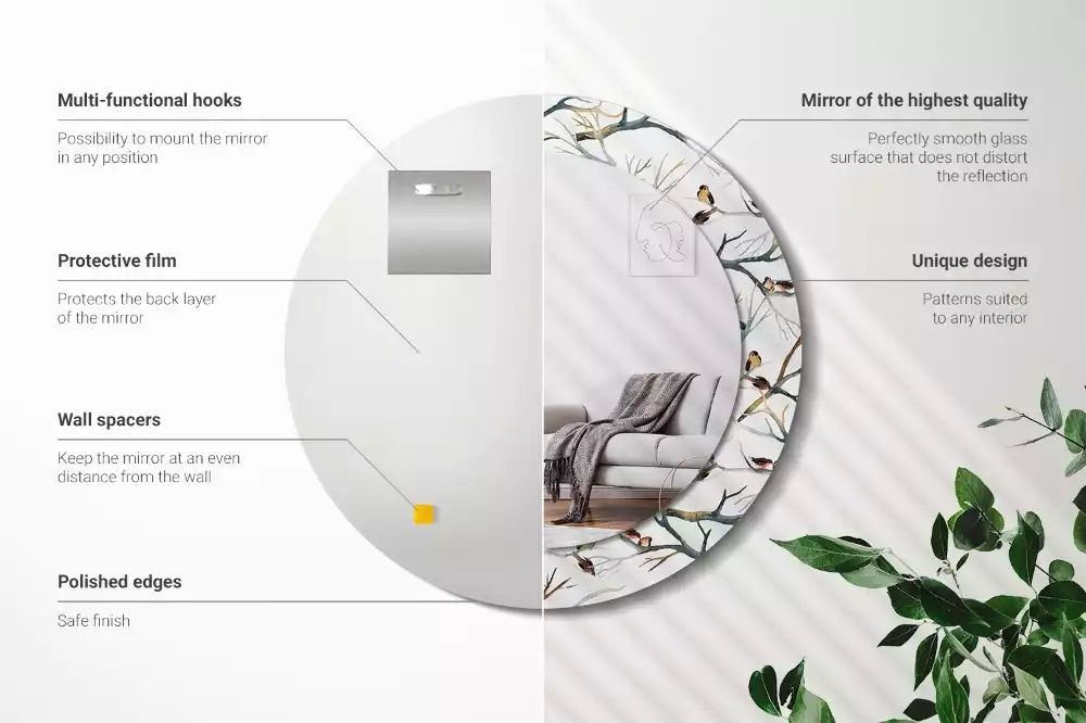 Ronde spiegel met decoratie Mussen vogels takken