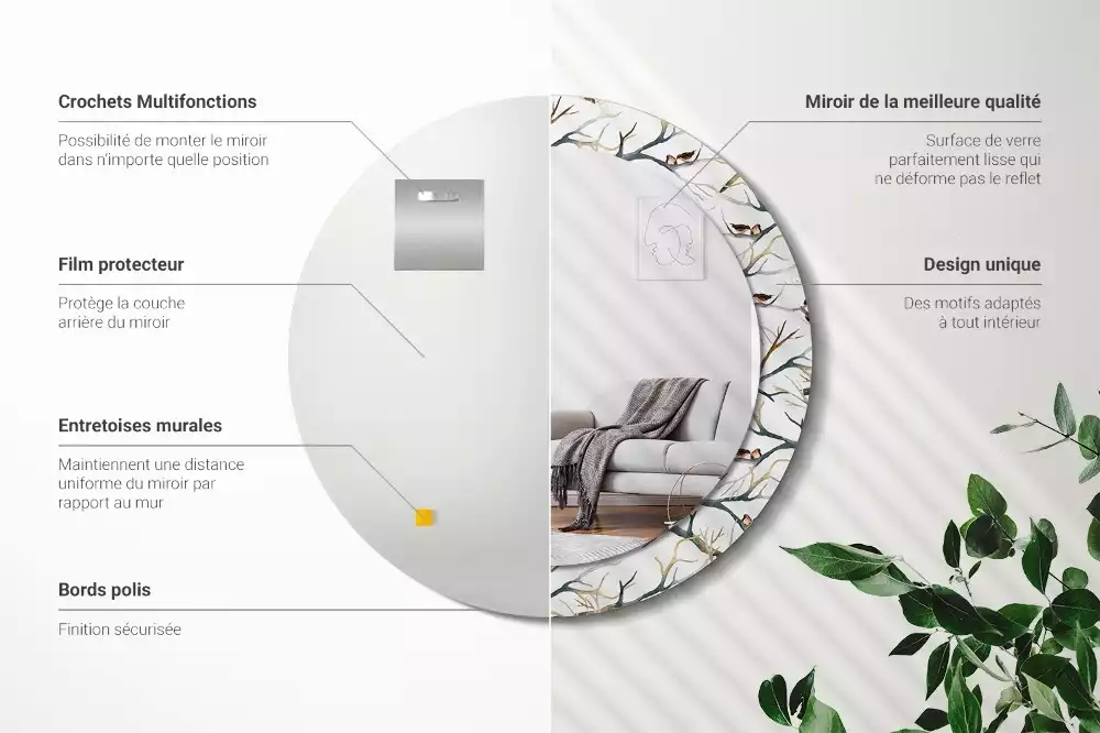 Ronde spiegel met decoratie Mussen vogels takken