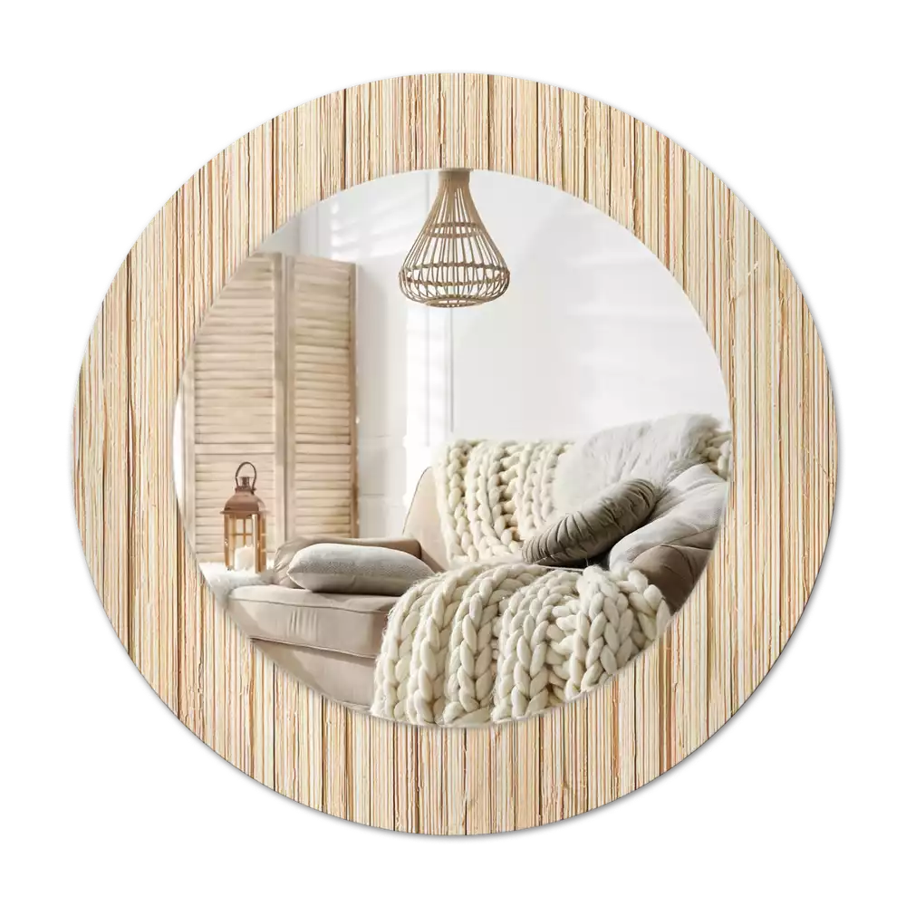 Ronde spiegel met decoratie Bamboe rietje