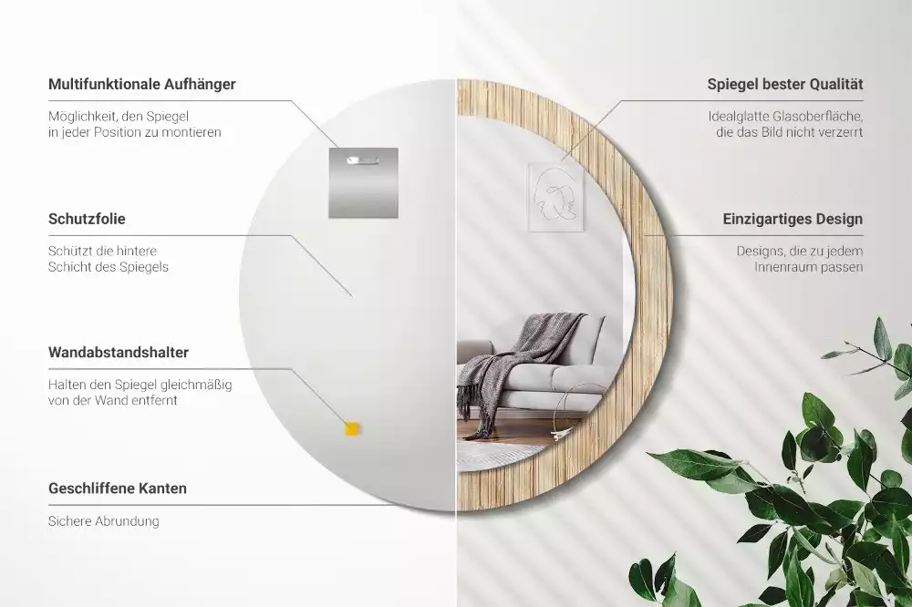 Ronde spiegel met decoratie Bamboe rietje