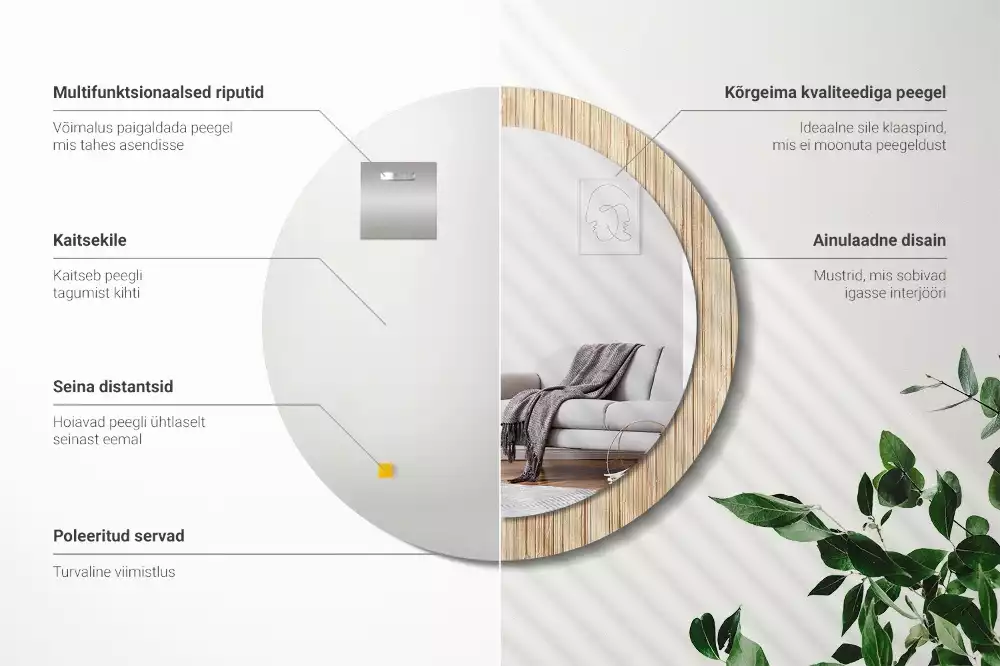 Ronde spiegel met decoratie Bamboe rietje