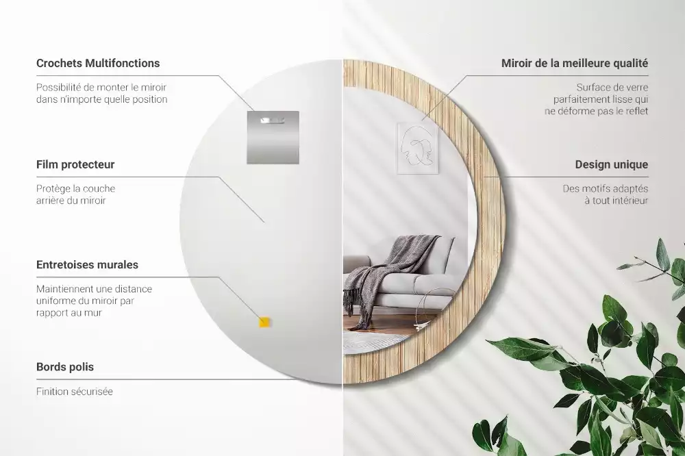 Ronde spiegel met decoratie Bamboe rietje