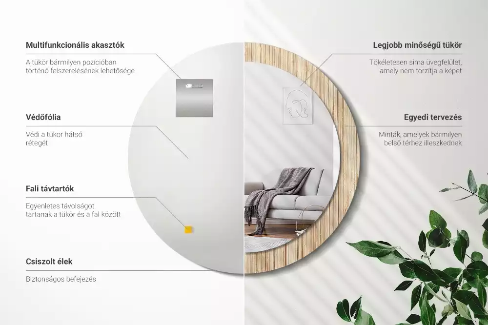 Ronde spiegel met decoratie Bamboe rietje