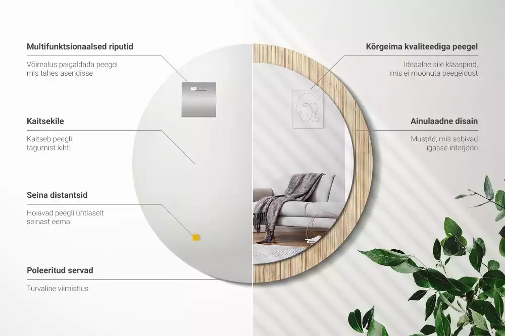 Ronde spiegel met decoratie Bamboe rietje