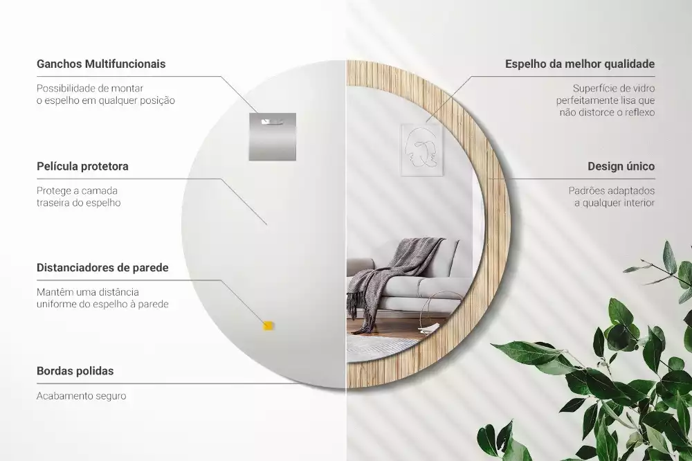 Ronde spiegel met decoratie Bamboe rietje