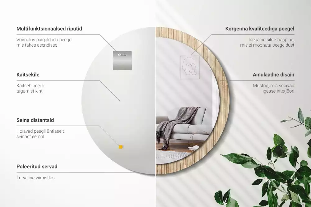 Ronde spiegel met decoratie Bamboe rietje