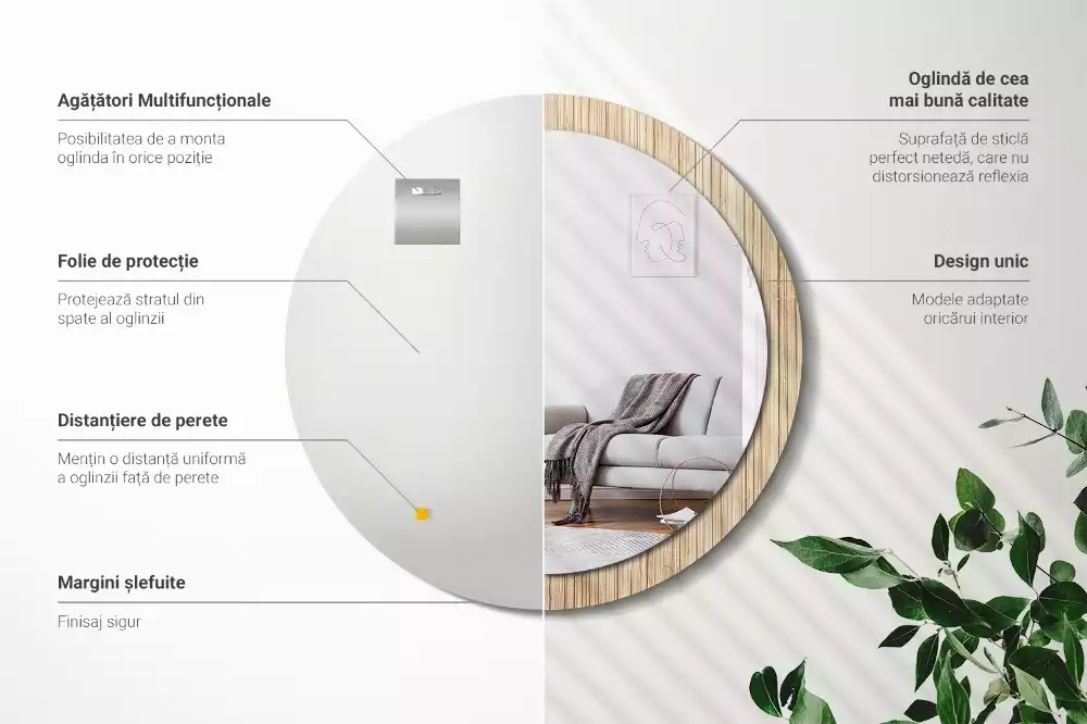 Ronde spiegel met decoratie Bamboe rietje