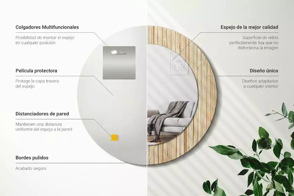 Ronde spiegel met decoratie Bamboe rietje
