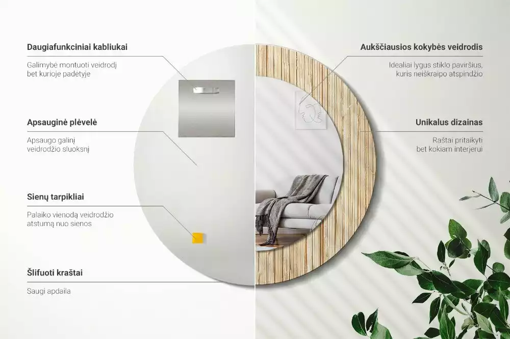 Ronde spiegel met decoratie Bamboe rietje