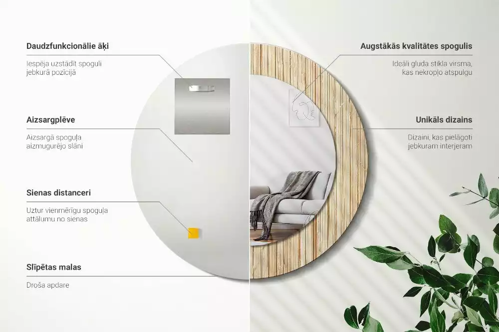 Ronde spiegel met decoratie Bamboe rietje