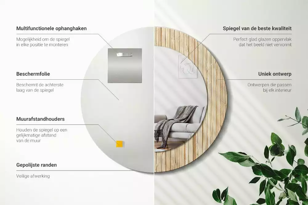 Ronde spiegel met decoratie Bamboe rietje