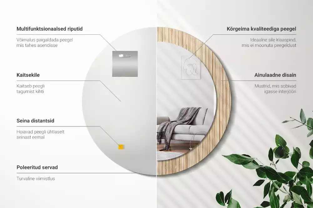 Ronde spiegel met decoratie Bamboe rietje