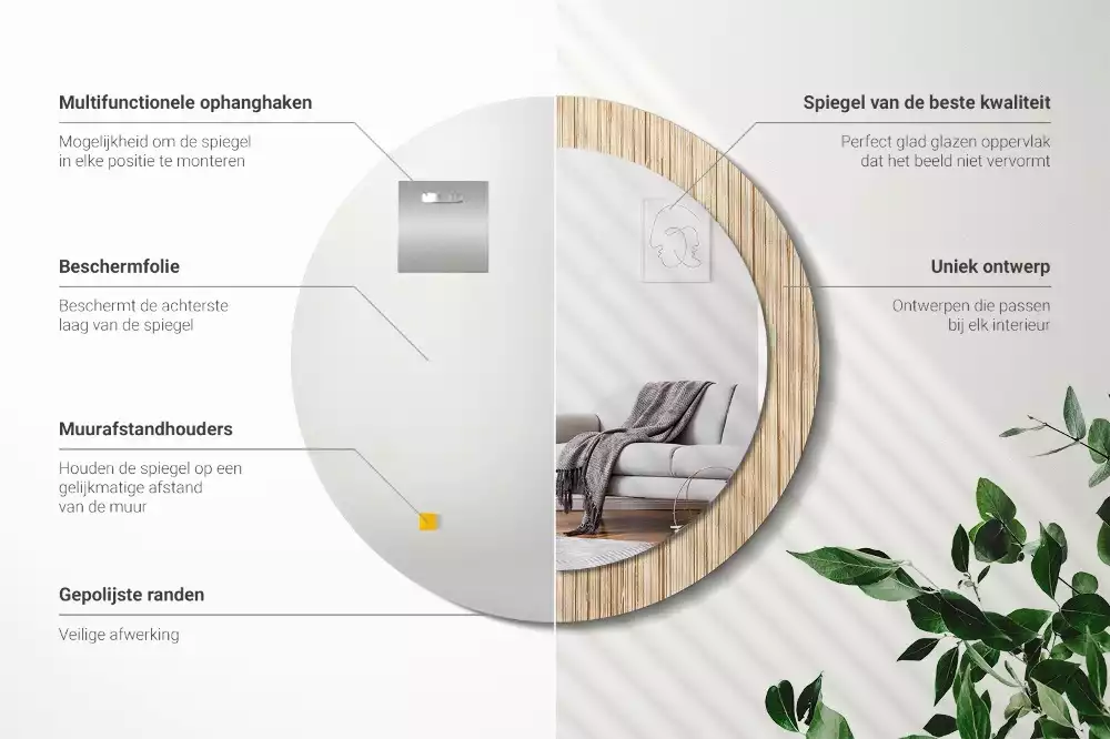 Ronde spiegel met decoratie Bamboe rietje