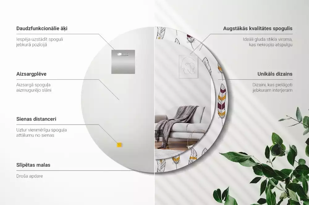 Ronde spiegel met decoratie Veren