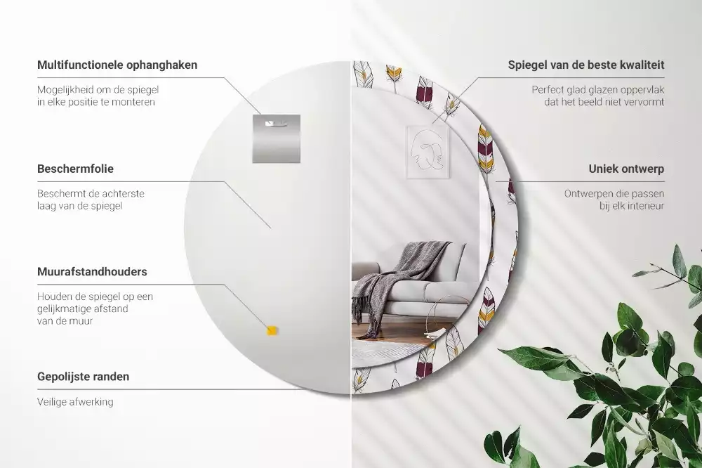 Ronde spiegel met decoratie Veren