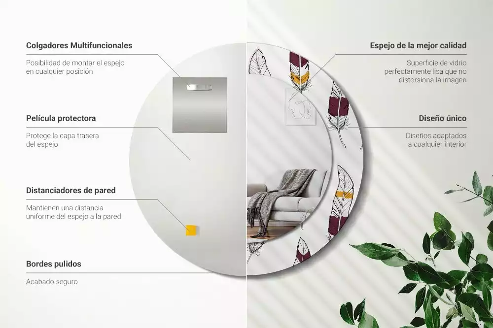 Ronde spiegel met decoratie Veren