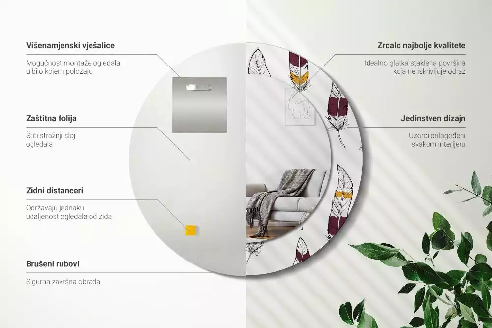 Ronde spiegel met decoratie Veren