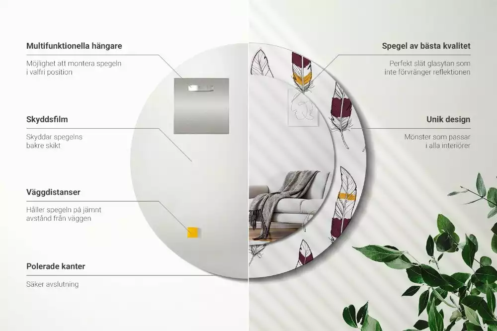 Ronde spiegel met decoratie Veren