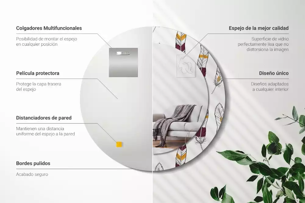 Ronde spiegel met decoratie Veren