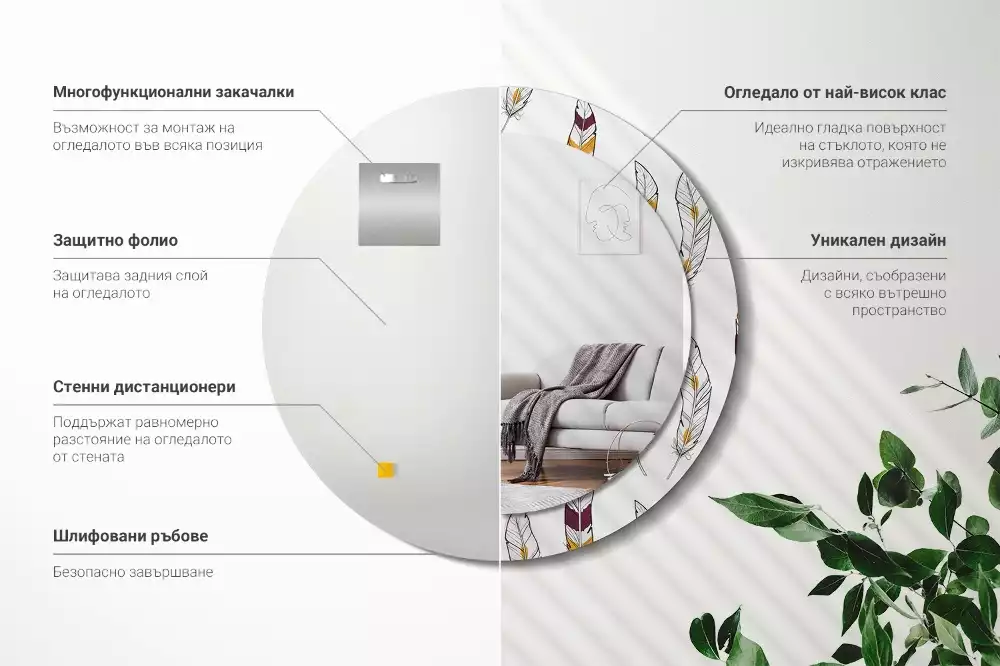 Ronde spiegel met decoratie Veren