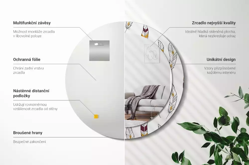 Ronde spiegel met decoratie Veren