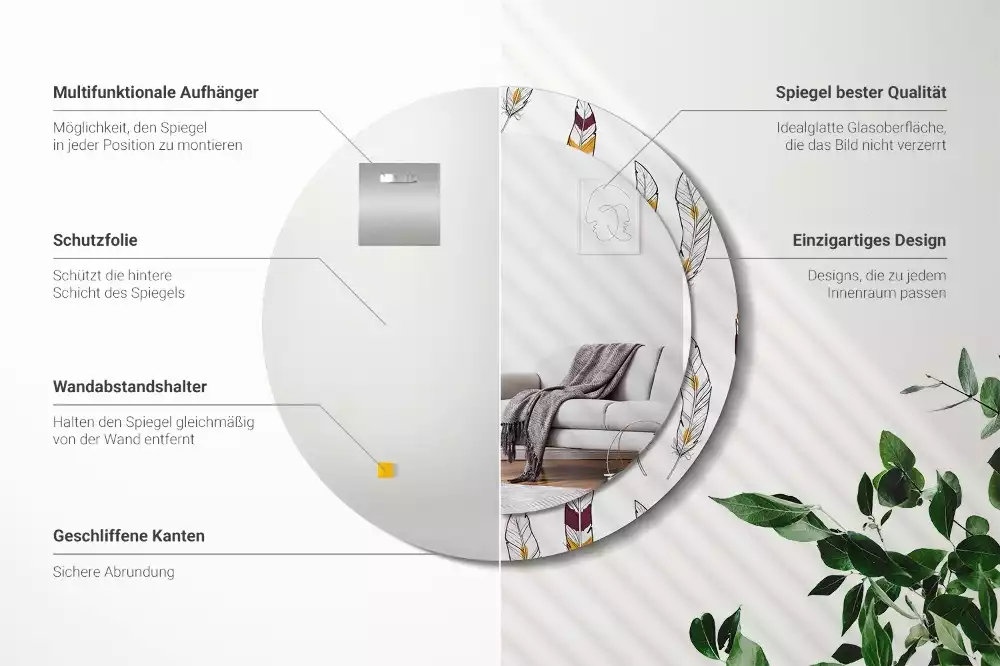 Ronde spiegel met decoratie Veren