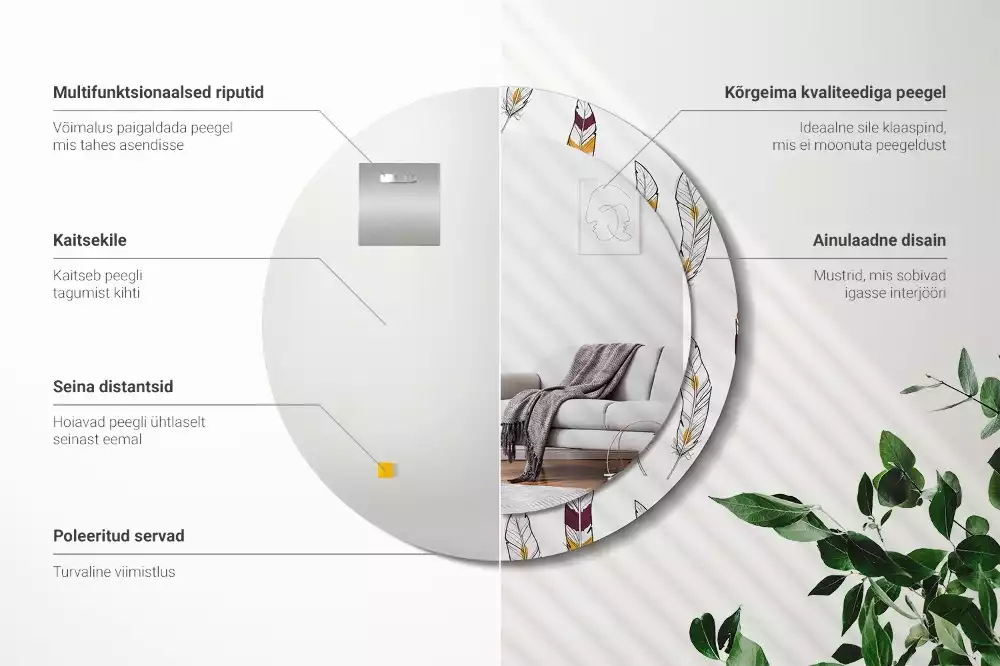 Ronde spiegel met decoratie Veren