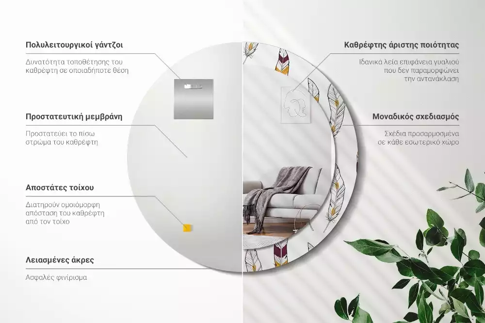 Ronde spiegel met decoratie Veren