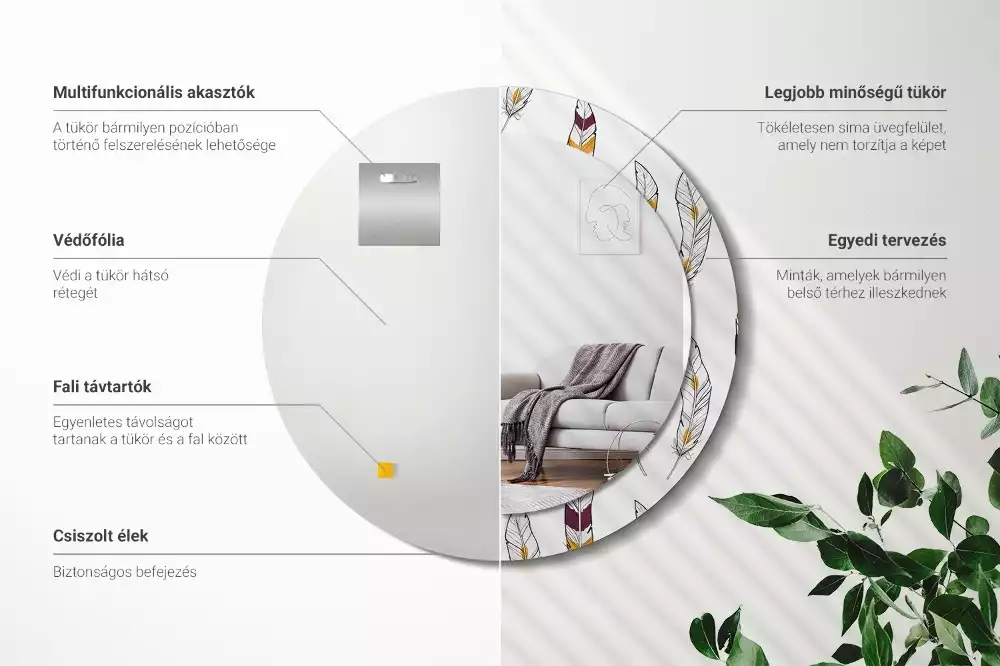 Ronde spiegel met decoratie Veren