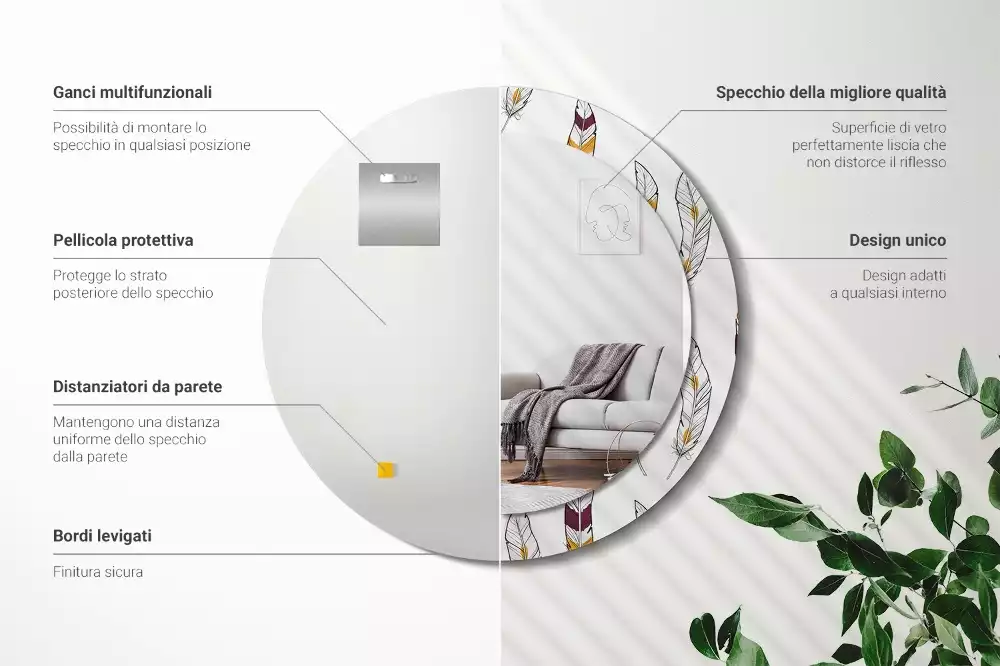 Ronde spiegel met decoratie Veren