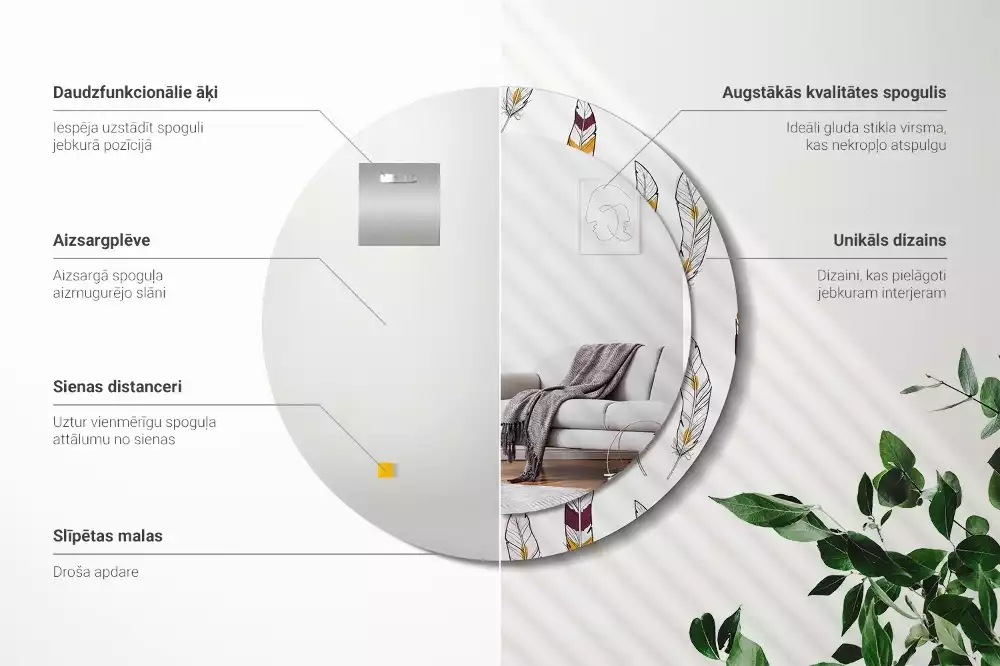 Ronde spiegel met decoratie Veren