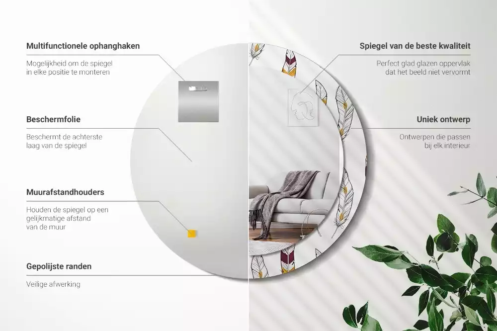 Ronde spiegel met decoratie Veren