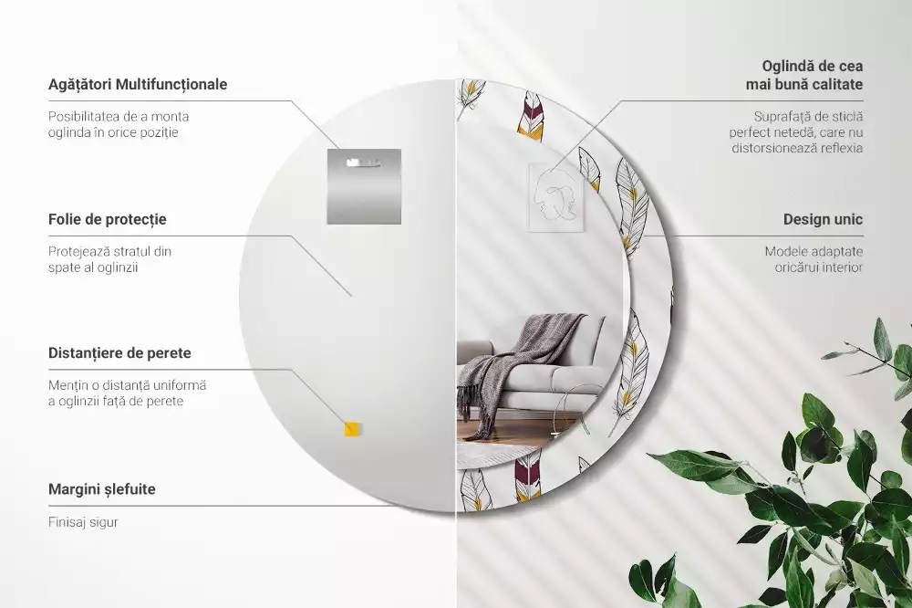 Ronde spiegel met decoratie Veren