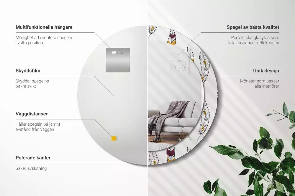 Ronde spiegel met decoratie Veren