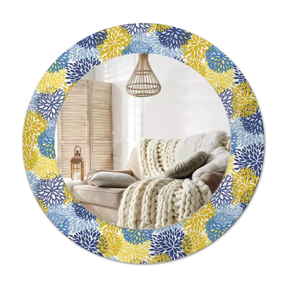 Ronde spiegel met decoratie Blauwe bloemen