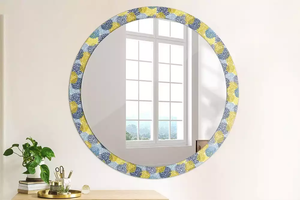 Ronde spiegel met decoratie Blauwe bloemen