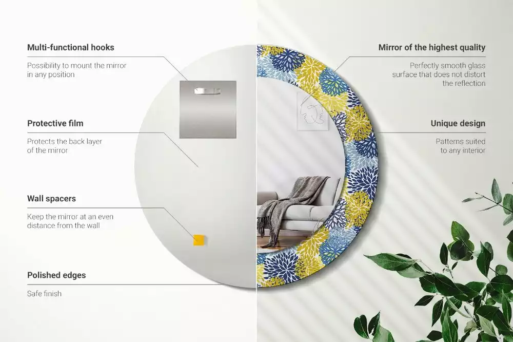 Ronde spiegel met decoratie Blauwe bloemen