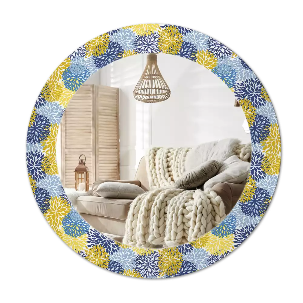 Ronde spiegel met decoratie Blauwe bloemen
