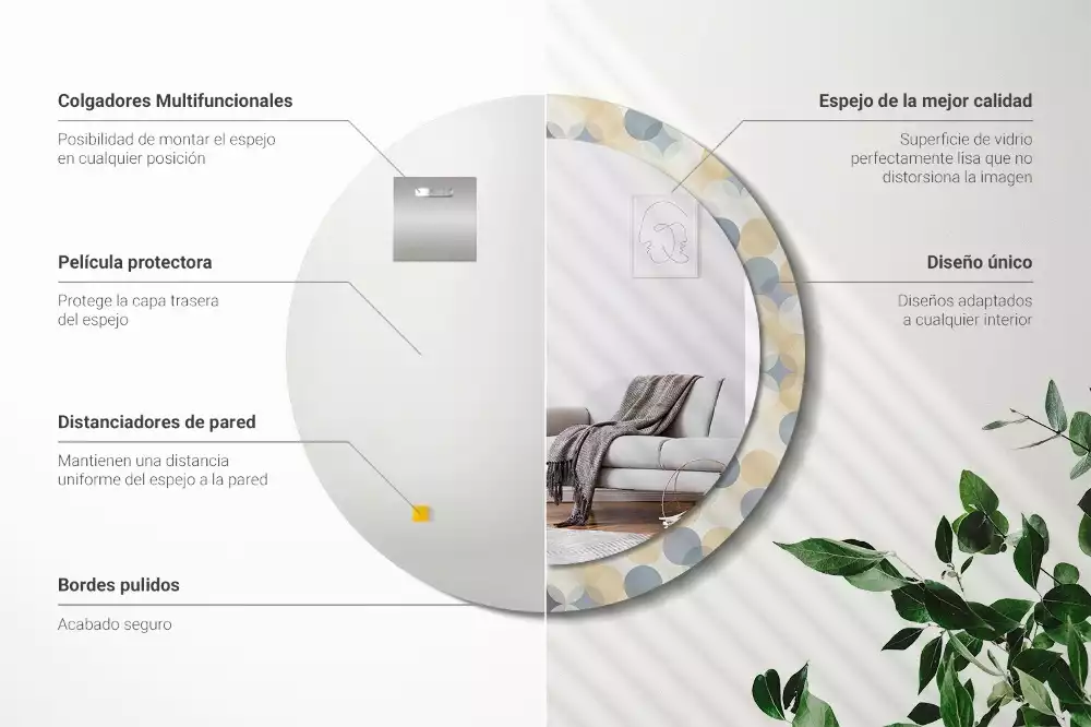 Ronde spiegel met bedrukte lijst Geometrische cirkels