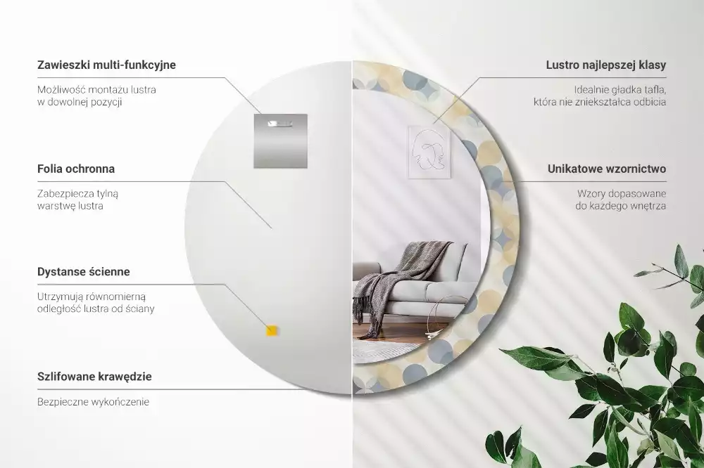 Ronde spiegel met bedrukte lijst Geometrische cirkels