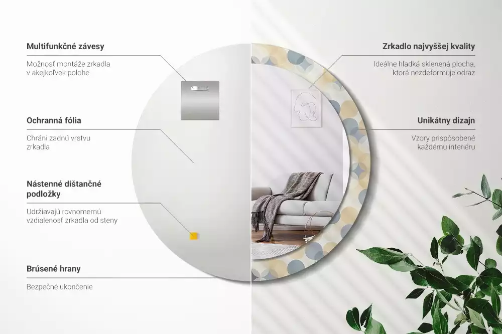 Ronde spiegel met bedrukte lijst Geometrische cirkels
