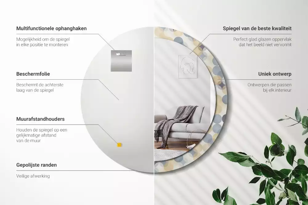 Ronde spiegel met bedrukte lijst Geometrische cirkels