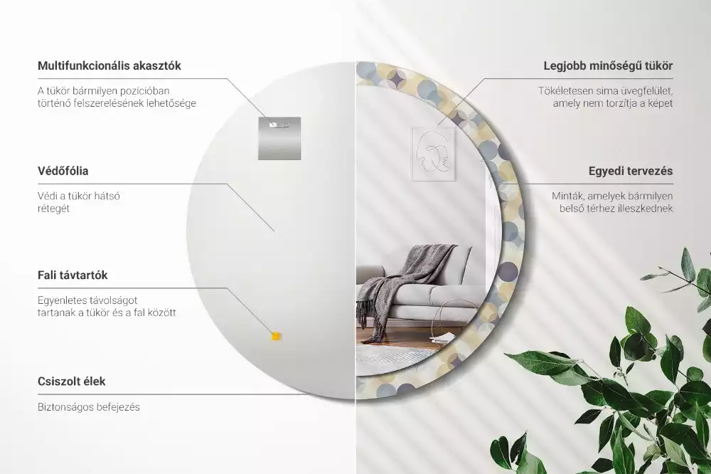 Ronde spiegel met bedrukte lijst Geometrische cirkels