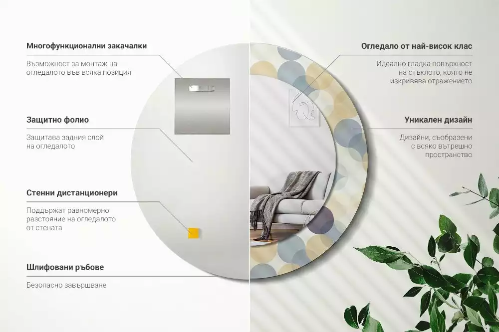 Ronde spiegel met bedrukte lijst Geometrische cirkels