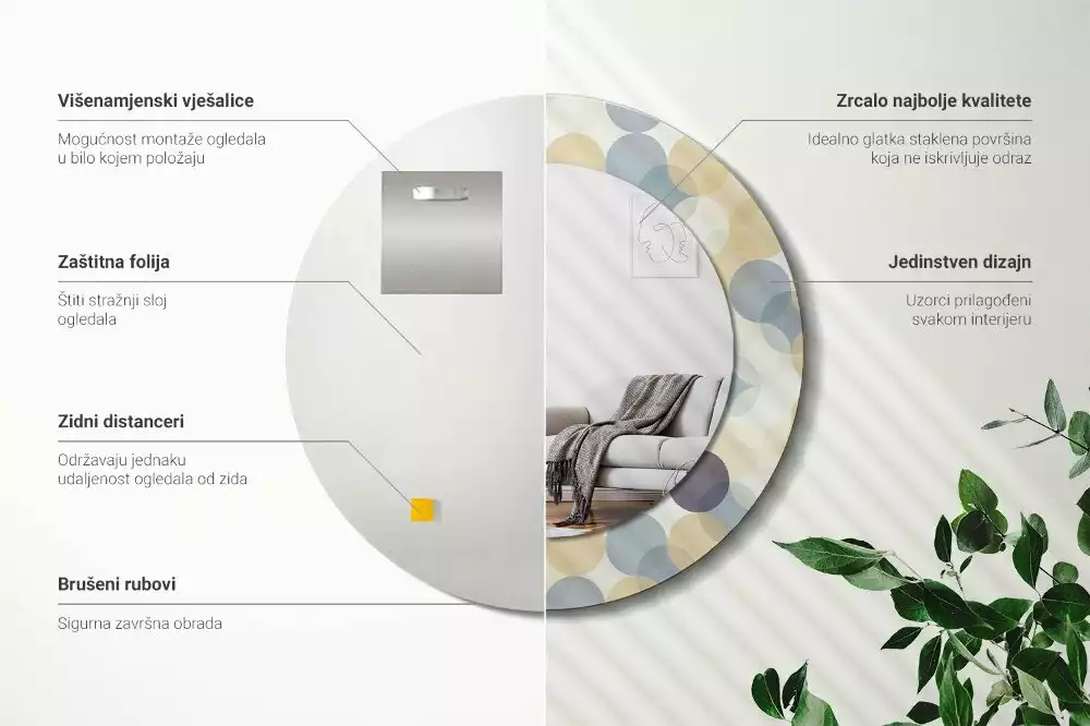 Ronde spiegel met bedrukte lijst Geometrische cirkels