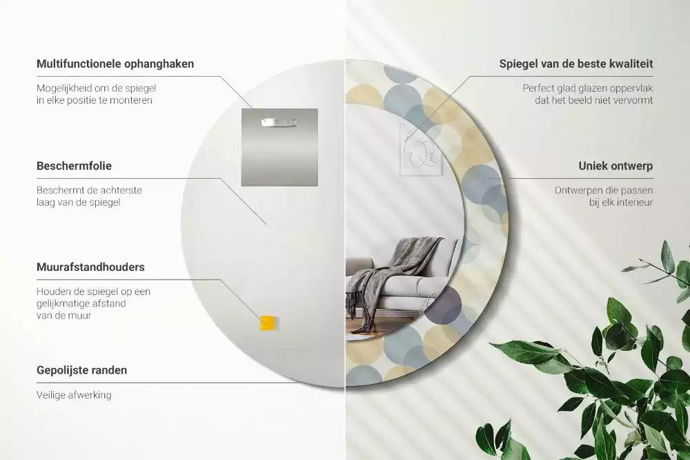 Ronde spiegel met bedrukte lijst Geometrische cirkels
